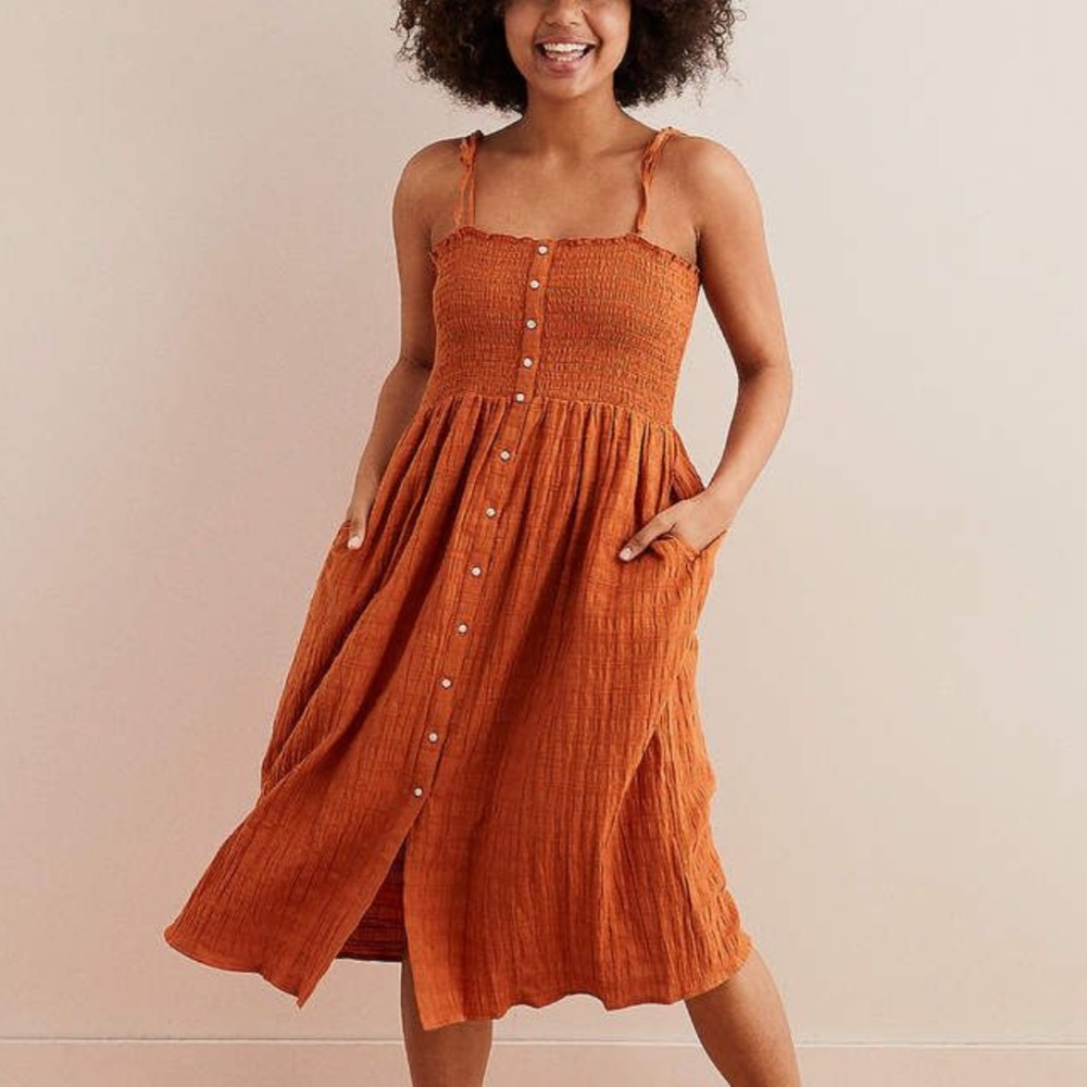 Aerie smocked button down midi dress size XS